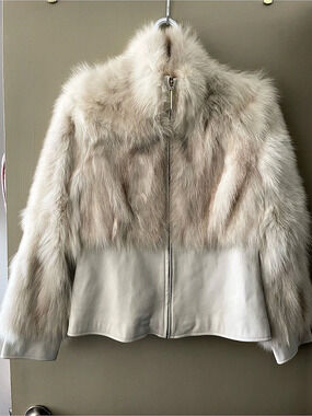 Marcel Genuine Fur Leather Jacket in White & Brown